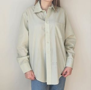 Manhattan Collared Dress Shirt Light Green 16 32/33 Permanent Press Cotton Blend